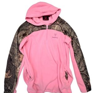 Huntworth Pink Camo Fleece Hoodie 1/4 Zip Pullover Real Tree Camouflage Medium